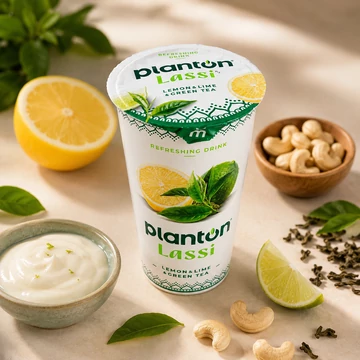 PLANTON Lassi Lemon Lime Green Tea – növényi ital kókusszal 200g